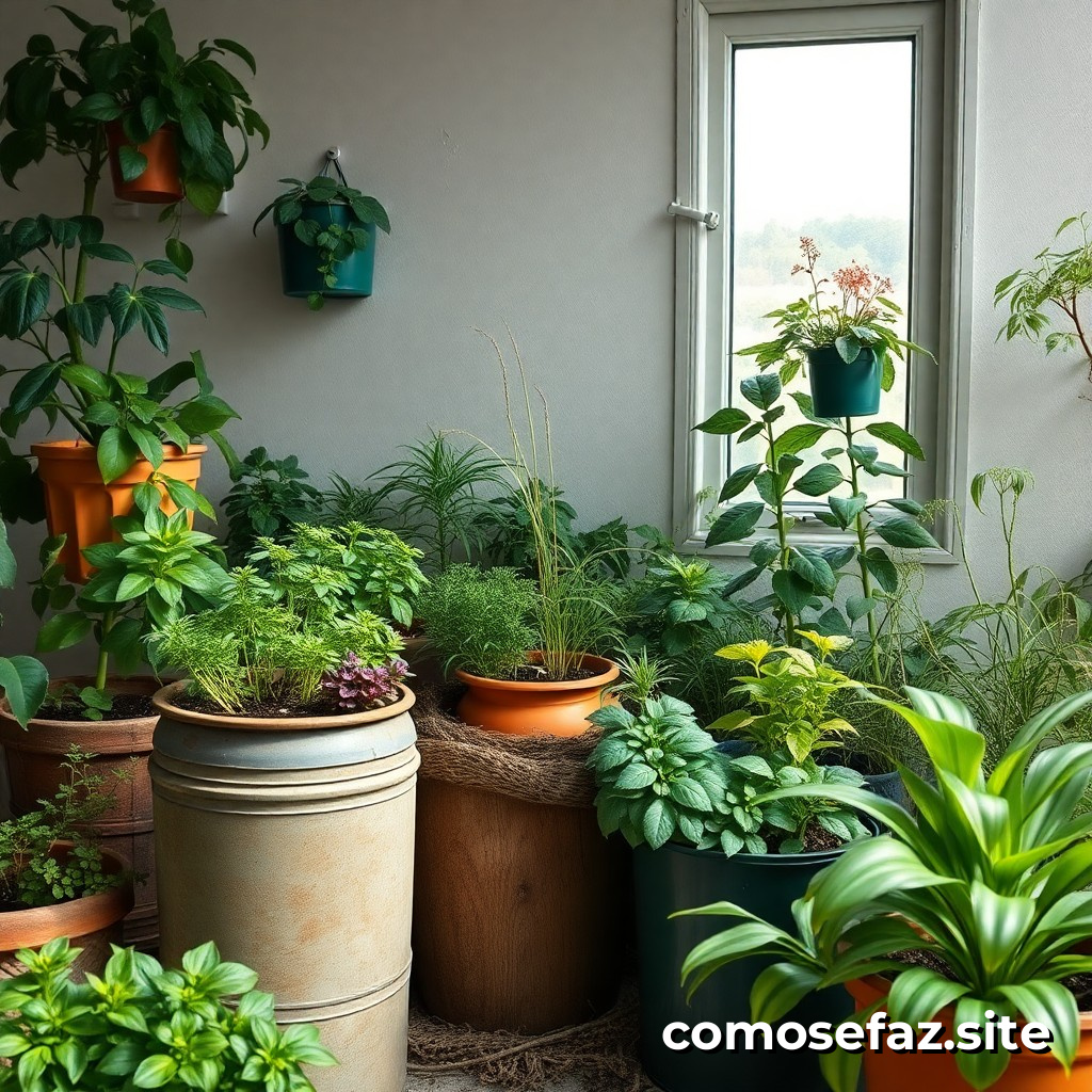 Criando um jardim de herbáceas em casa com materiais reciclados e plantas purificadoras de ar