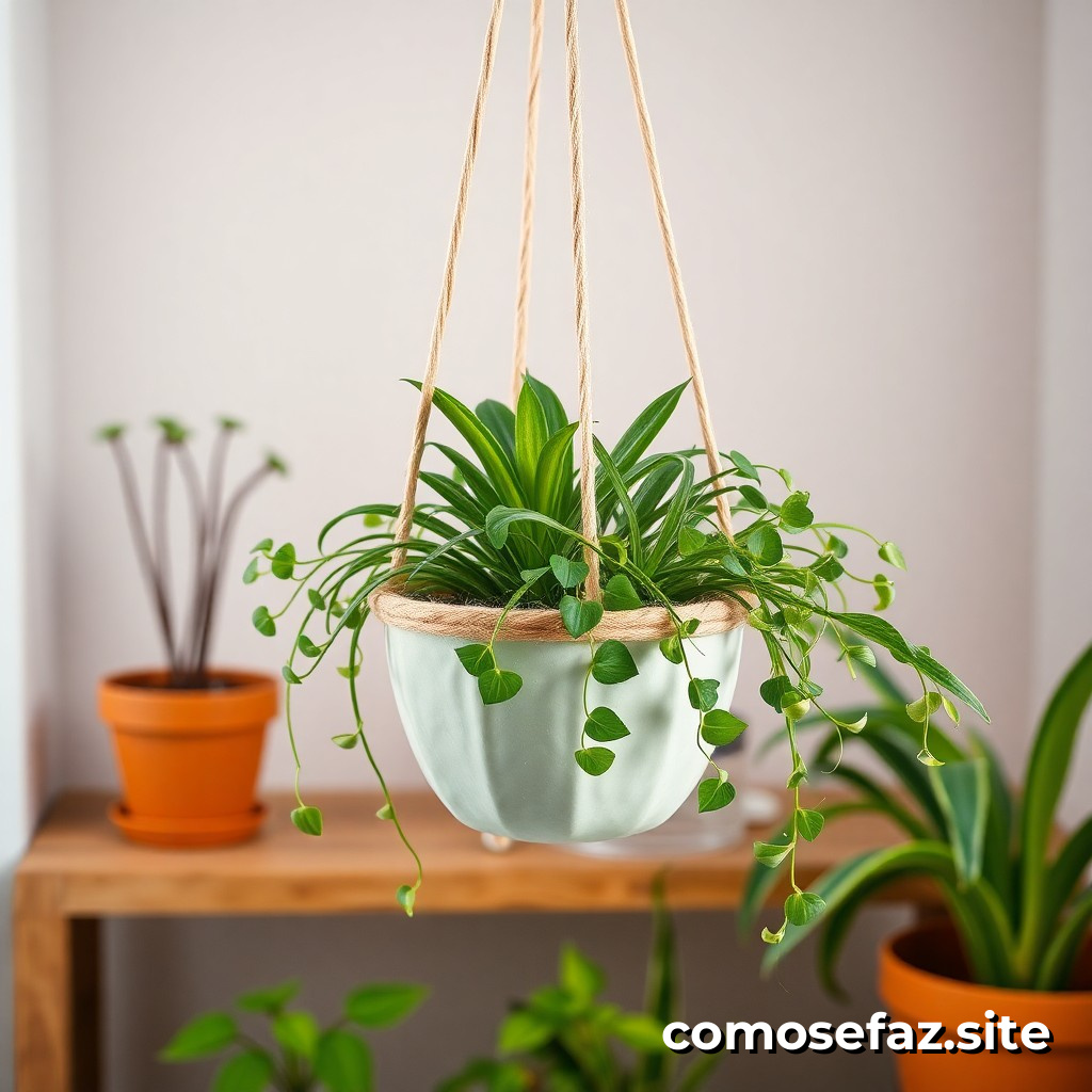 Haciendo un DIY de una maceta de plantas suspendida con materiales reciclados