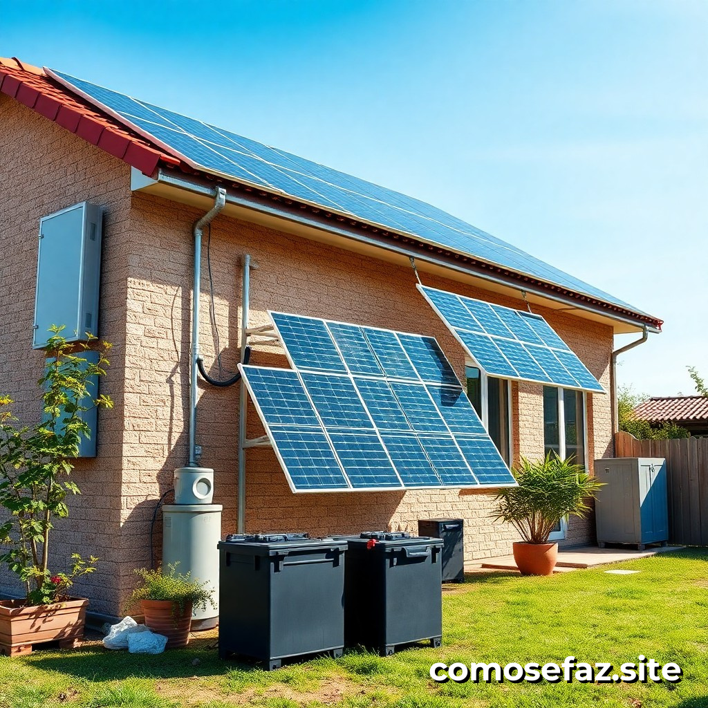 Instalando um sistema de carregamento de baterias solares em minha casa para reduzir a dependência da rede elétrica