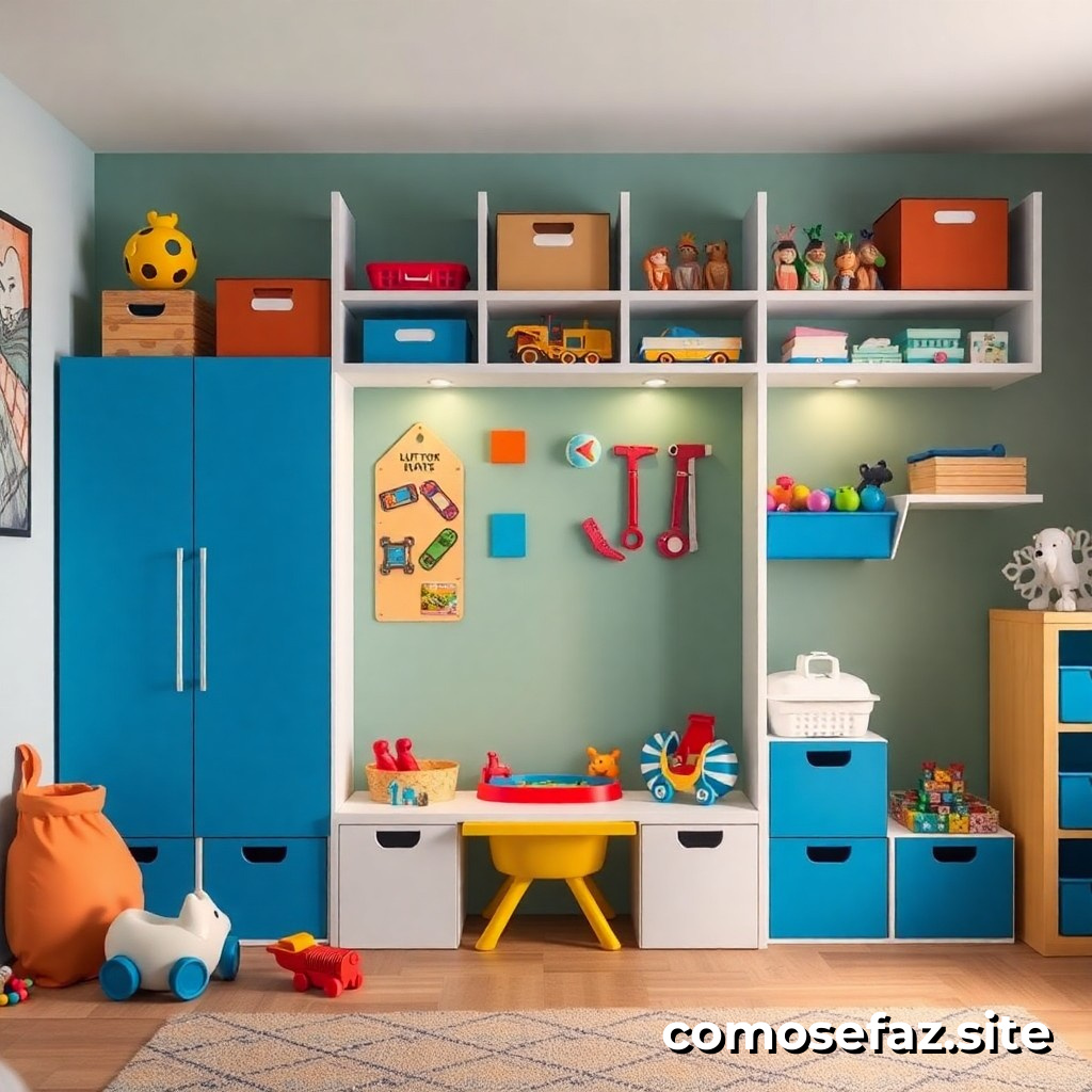 Organizando um espaço de armazenamento para brinquedos e jogos em casa