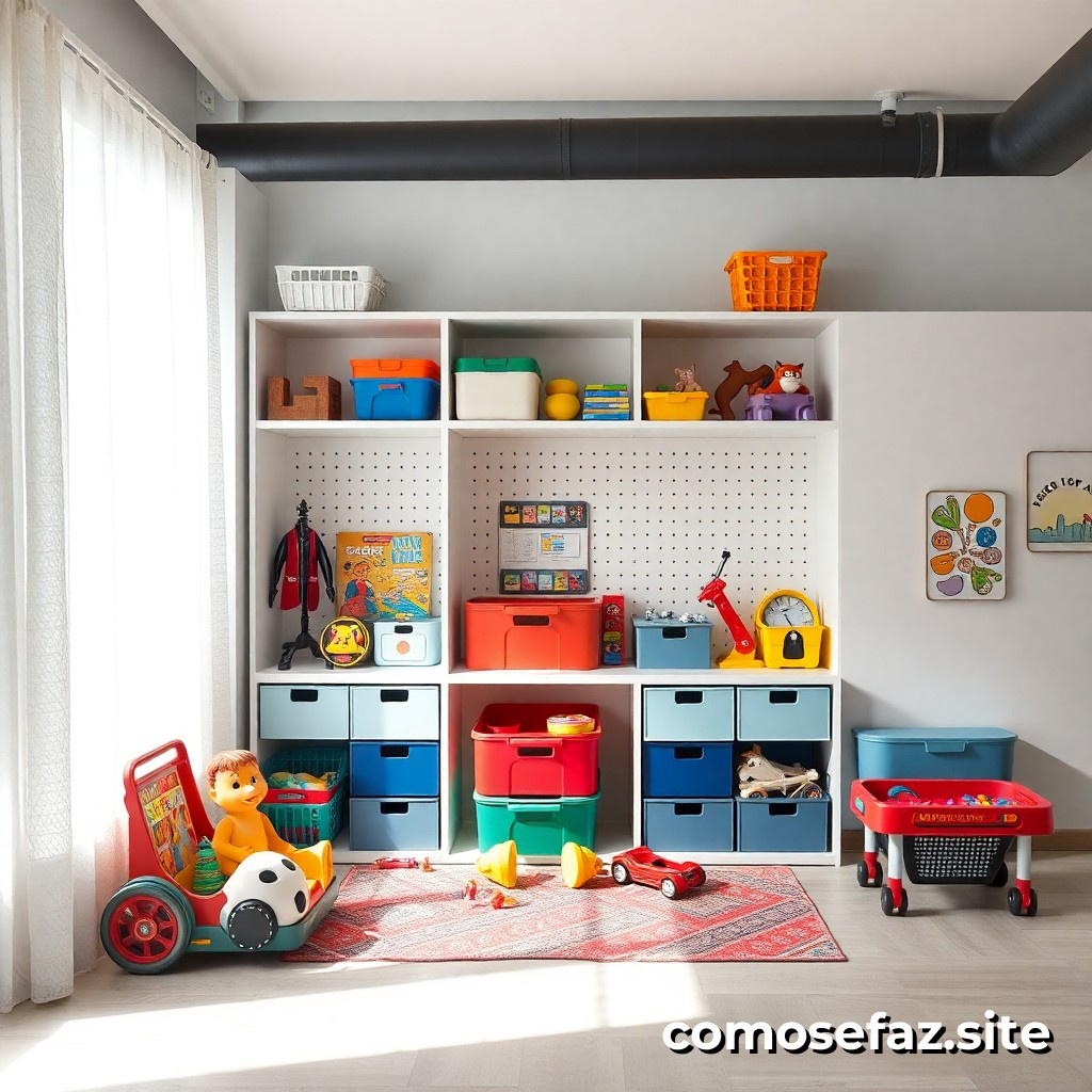 Organizando um Espaço de Armazenamento para Brinquedos e Jogos em uma Sala de Estar