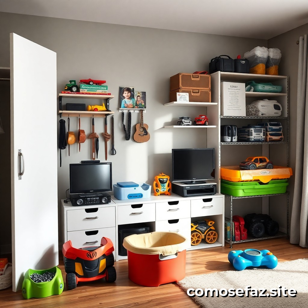 Organizando um espaço de armazenamento para brinquedos e objetos de lazer em casa