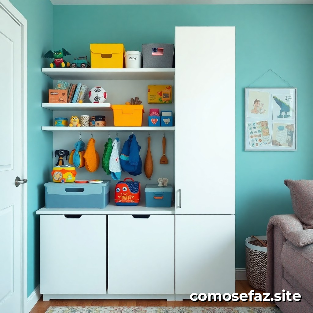 Organizando um espaço de armazenamento para brinquedos e objetos em casa