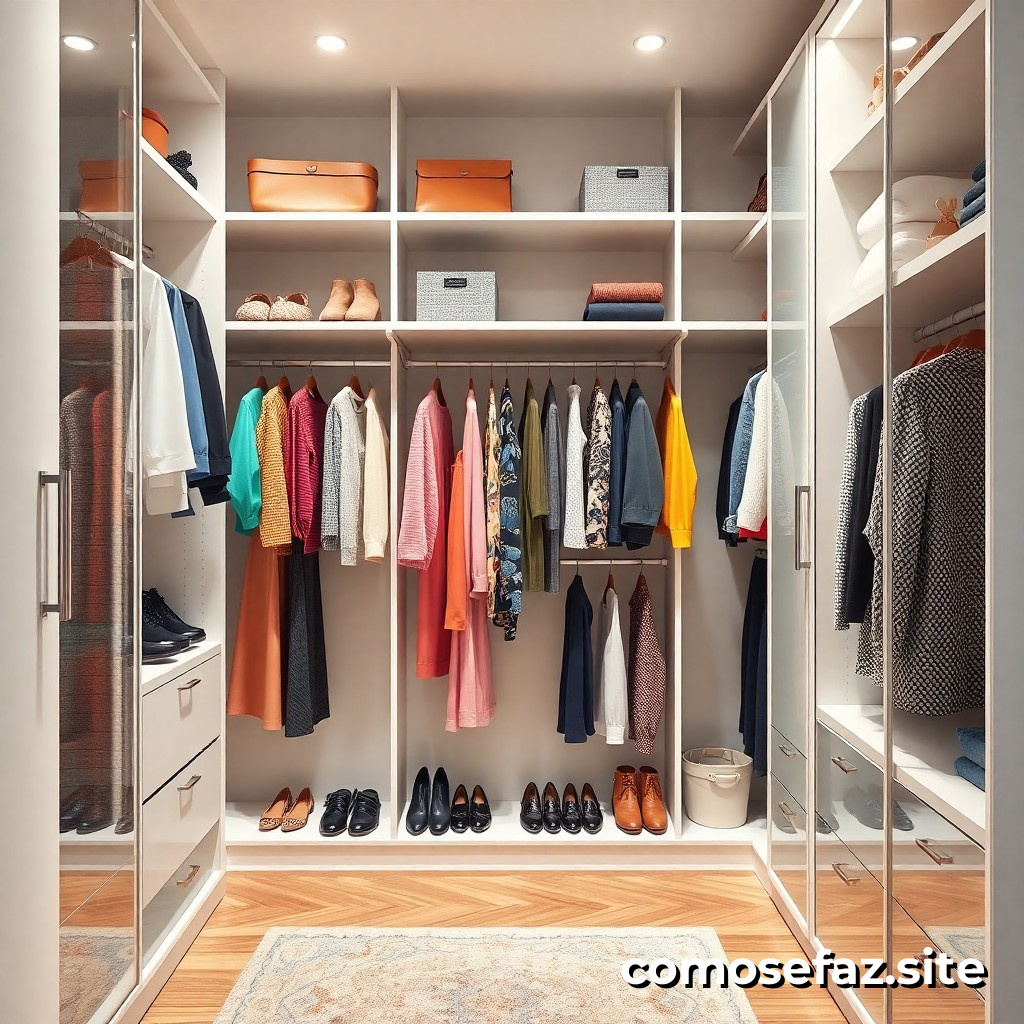Organizando um espaço de armazenamento para roupas e acessórios em seu closet