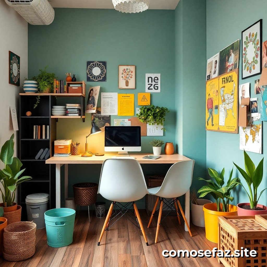 Organizando um Espaço de Trabalho Criativo em um Ambiente Pequeno com Recursos Reciclados