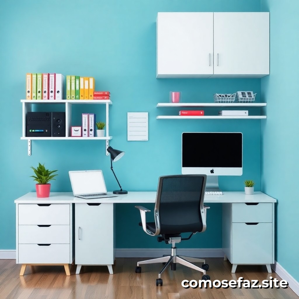 Organizando um espaço de trabalho eficiente em um escritório pequeno com mobiliário multifuncional