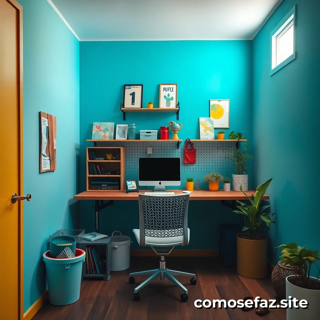 Organizando um Espaço de Trabalho Eficiente em um Quarto Pequeno com Materiais Reciclados