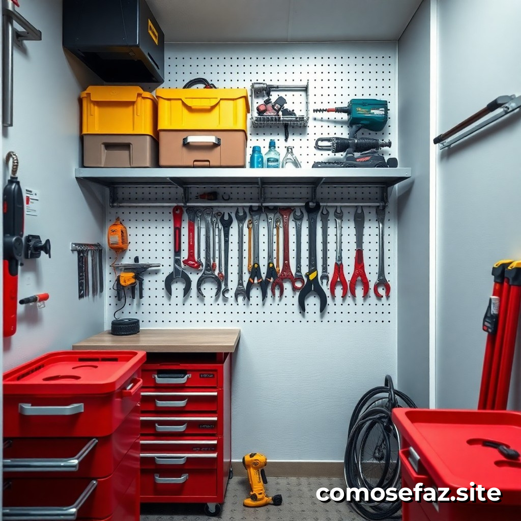 Organizando um sistema de armazenamento de ferramentas em um espaço pequeno