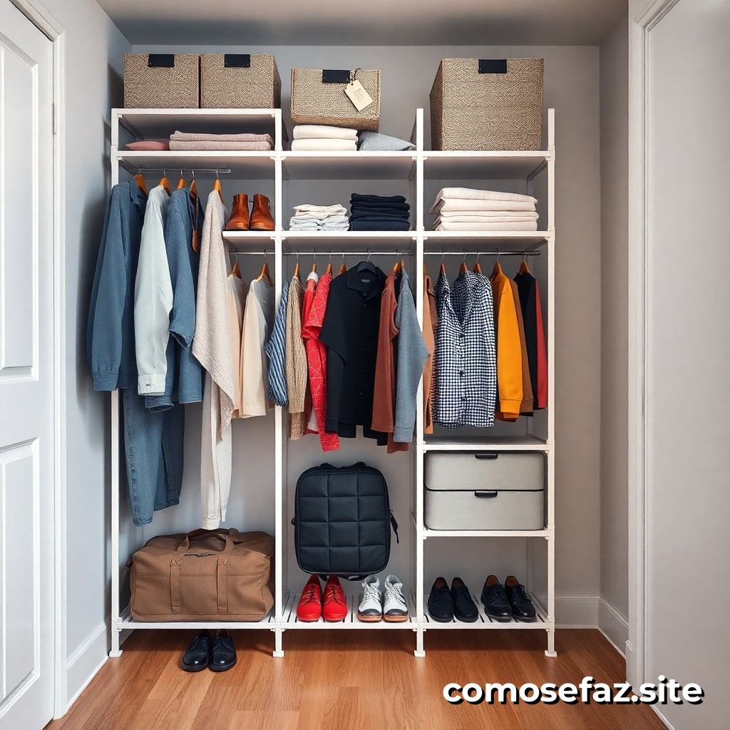 Organizando um sistema de armazenamento de roupas e acessórios em um pequeno espaço