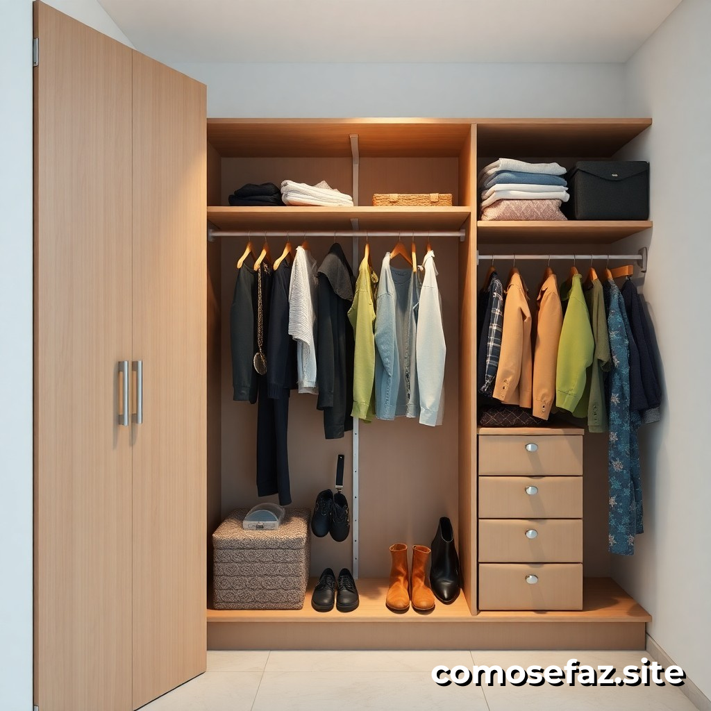 Organizando un sistema de armazenamento de roupas e acessórios em um pequeno espaço