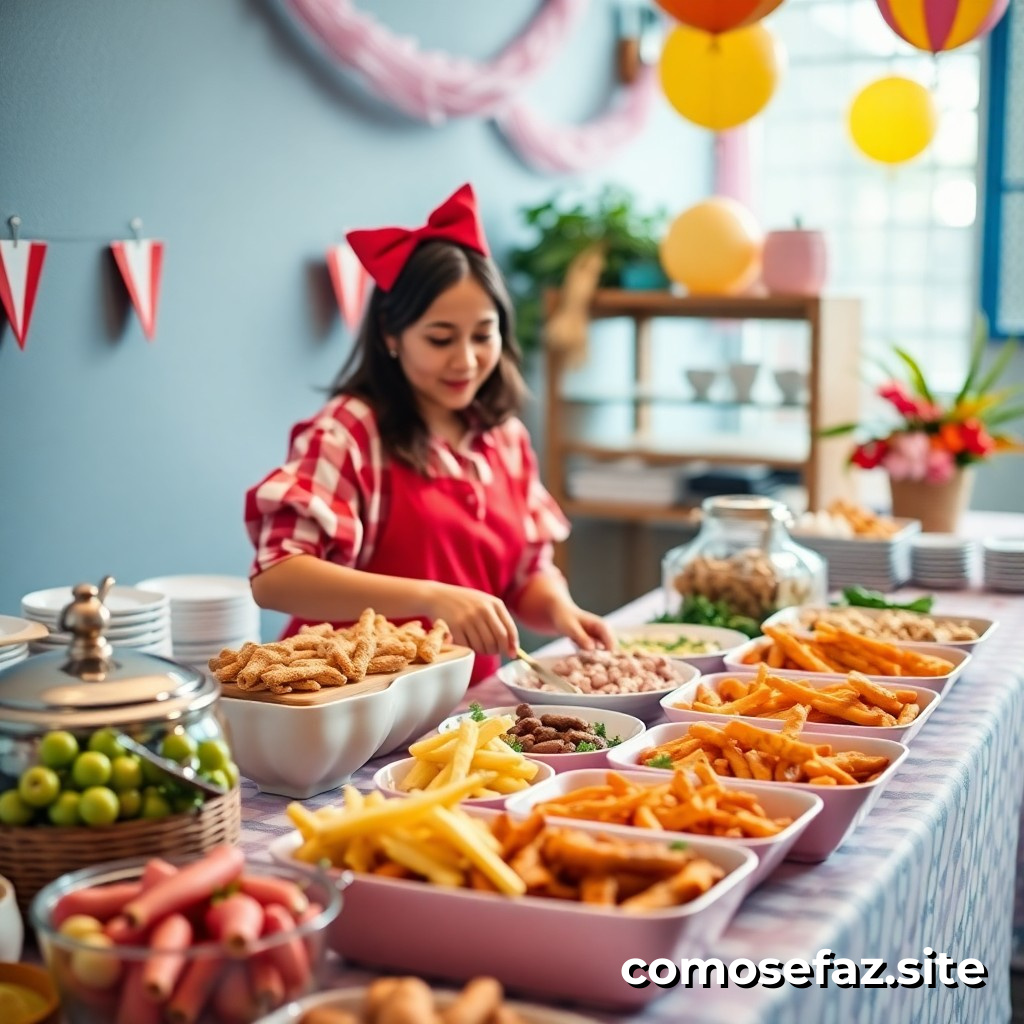 Preparando um buffet de opções saudáveis e deliciosas para uma festa de aniversário infantil