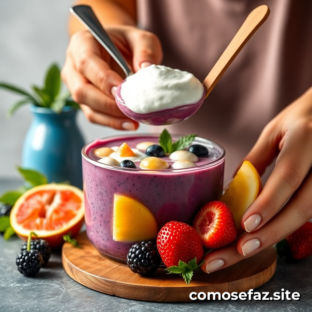 Preparando um Delicioso Prato de Açaí com Frutas Frescas