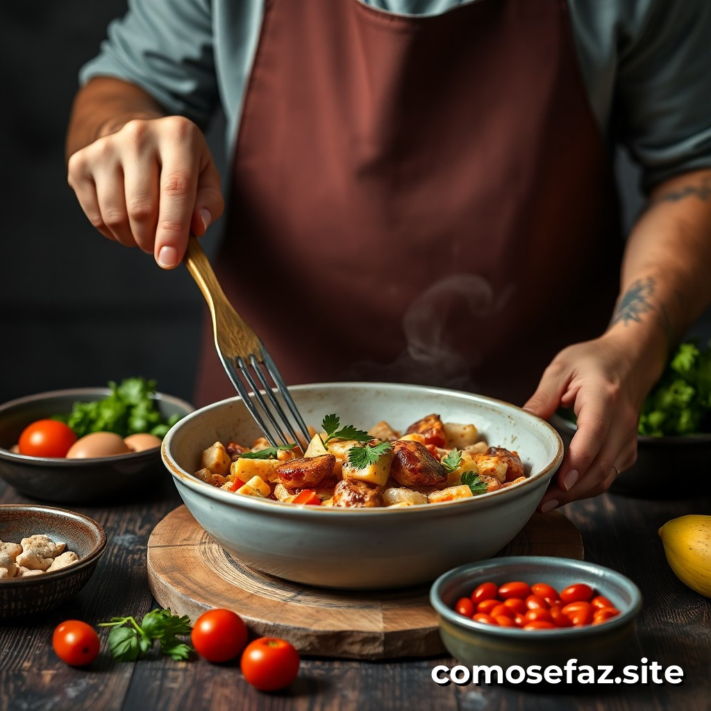 Preparando um delicioso prato de comida brasileira com ingredientes frescos e sazonais