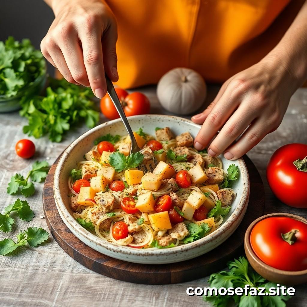 Preparando um delicioso prato de comida vegana com ingredientes frescos e econômicos