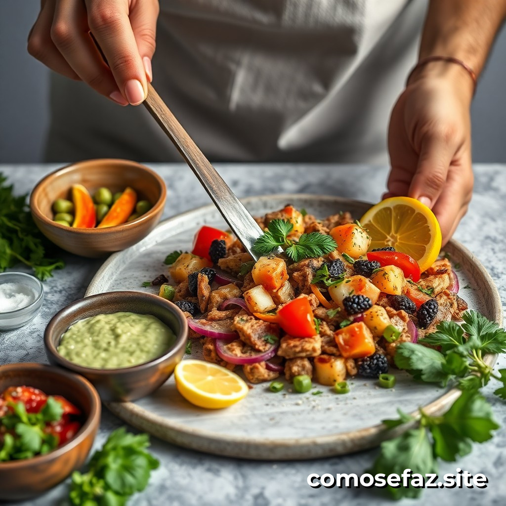 Preparando um delicioso prato de comida vegana com ingredientes frescos e sazonais