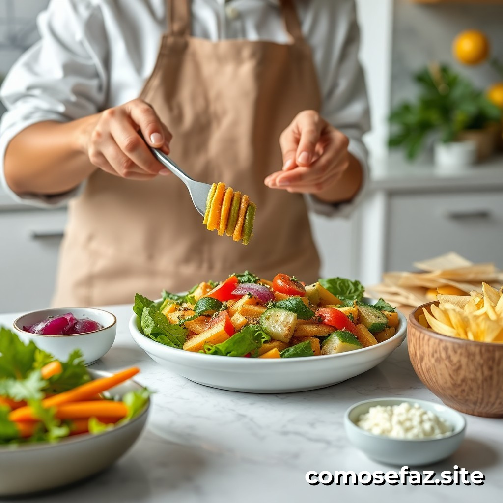Preparando um delicioso prato de comida vegetariana para uma semana de refeições saudáveis