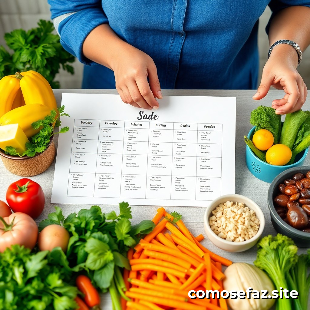 Preparando um plano de refeições saudáveis e econômicas para a semana com ingredientes em estoque