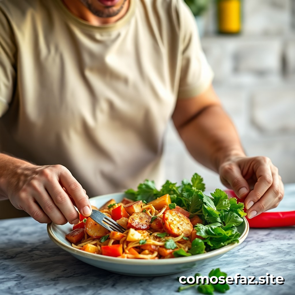 Preparando um prato de comida brasileña tradicional com ingredientes orgânicos