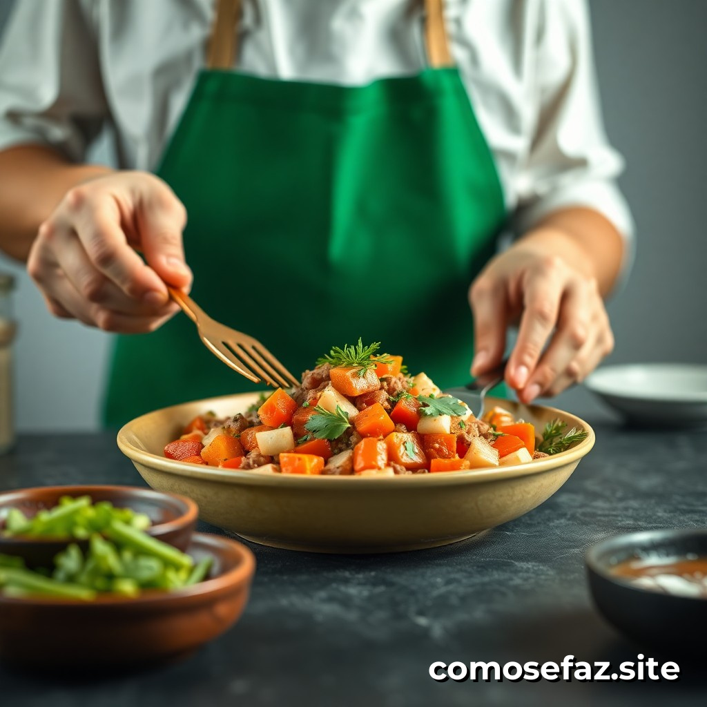 Preparando um prato de comida brasileira tradicional com ingredientes sustentáveis