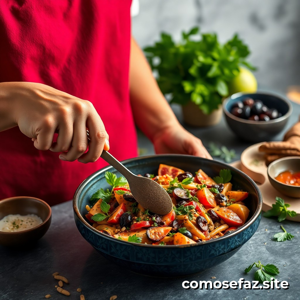 Preparando um prato de comida funcional com ingredientes naturais e nutrientes essenciais