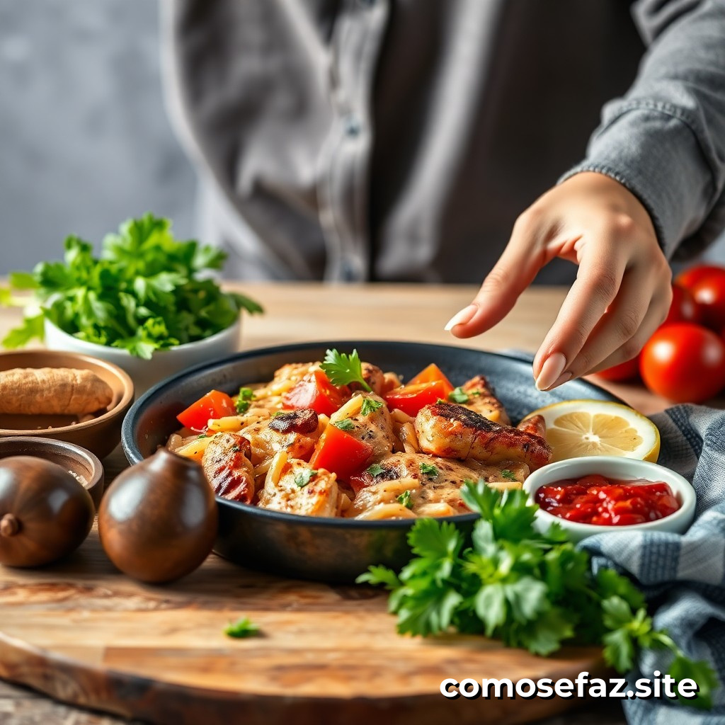 Preparando um prato de comida rápida e saudável com ingredientes básicos