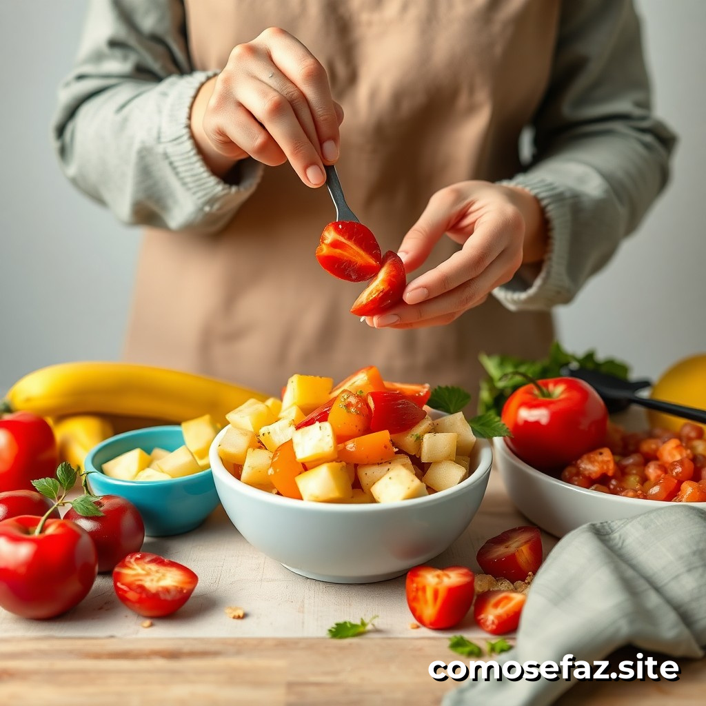Preparando um Prato de Comida Saudável com Frutas e Nozes