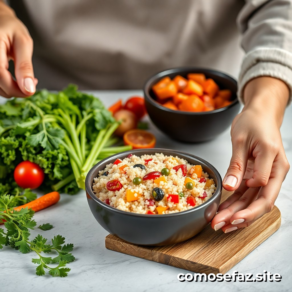 Preparando um Prato de Comida Saudável com Ingredientes de Estação: Quinoa com Legumes