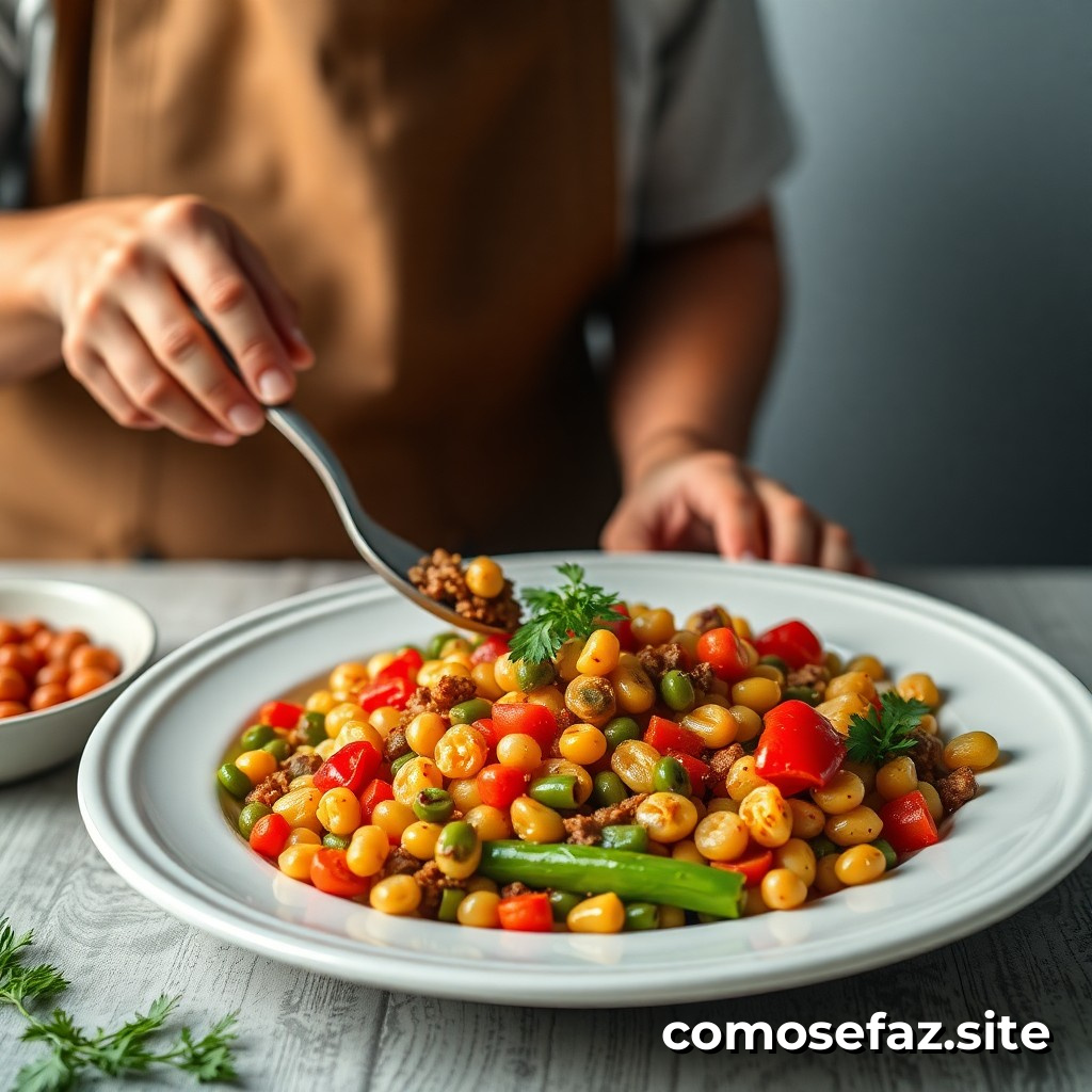 Preparando um Prato de Comida Saudável com Legumes de Estação