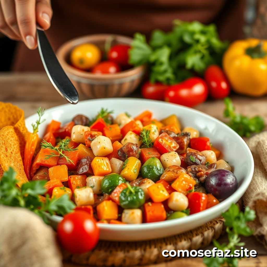Preparando um prato de comida saudável com legumes de inverno