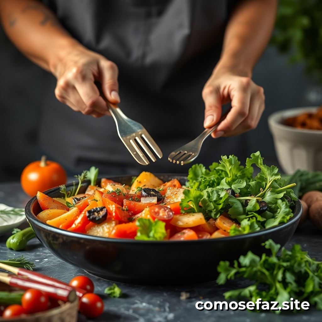 Preparando um Prato de Comida Saudável com Proteínas Vegetais