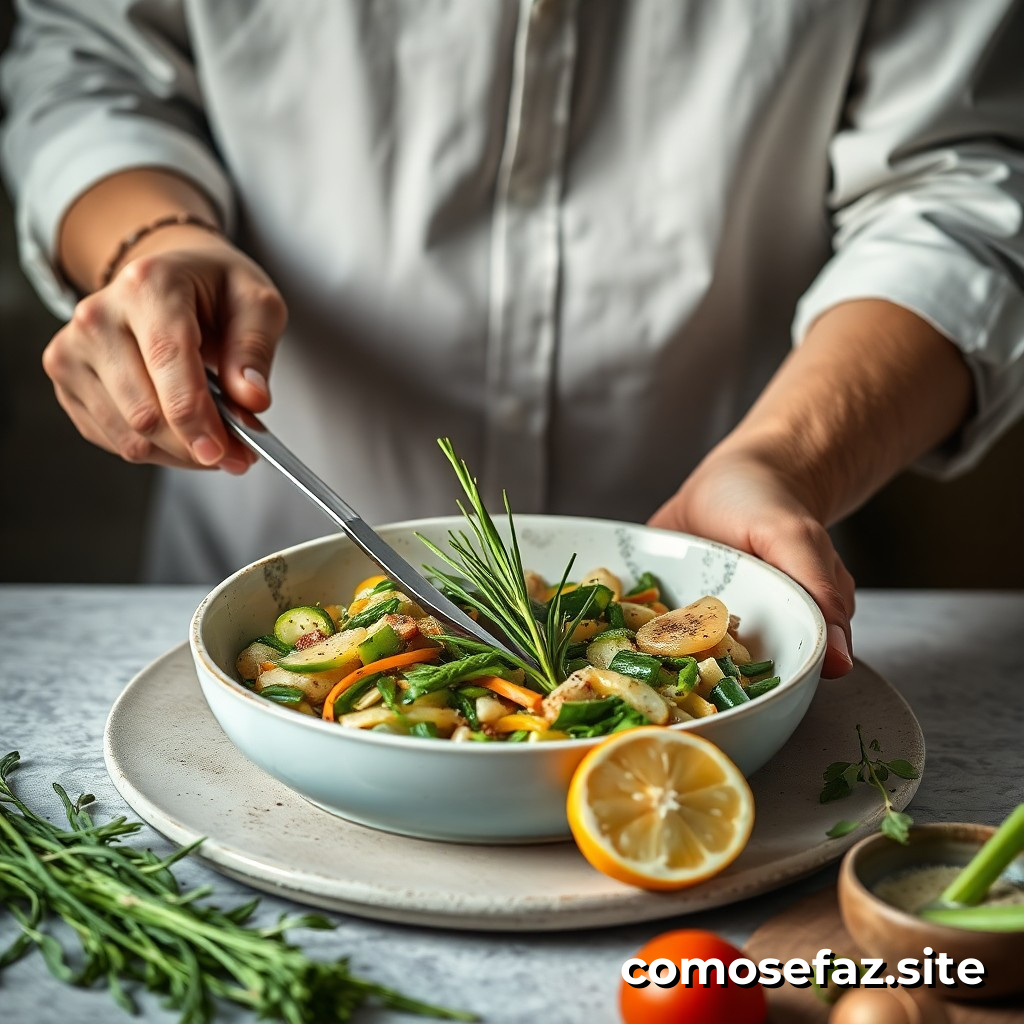 Preparando um Prato de Comida Saudável e Deliciosa com Ervas Aromáticas