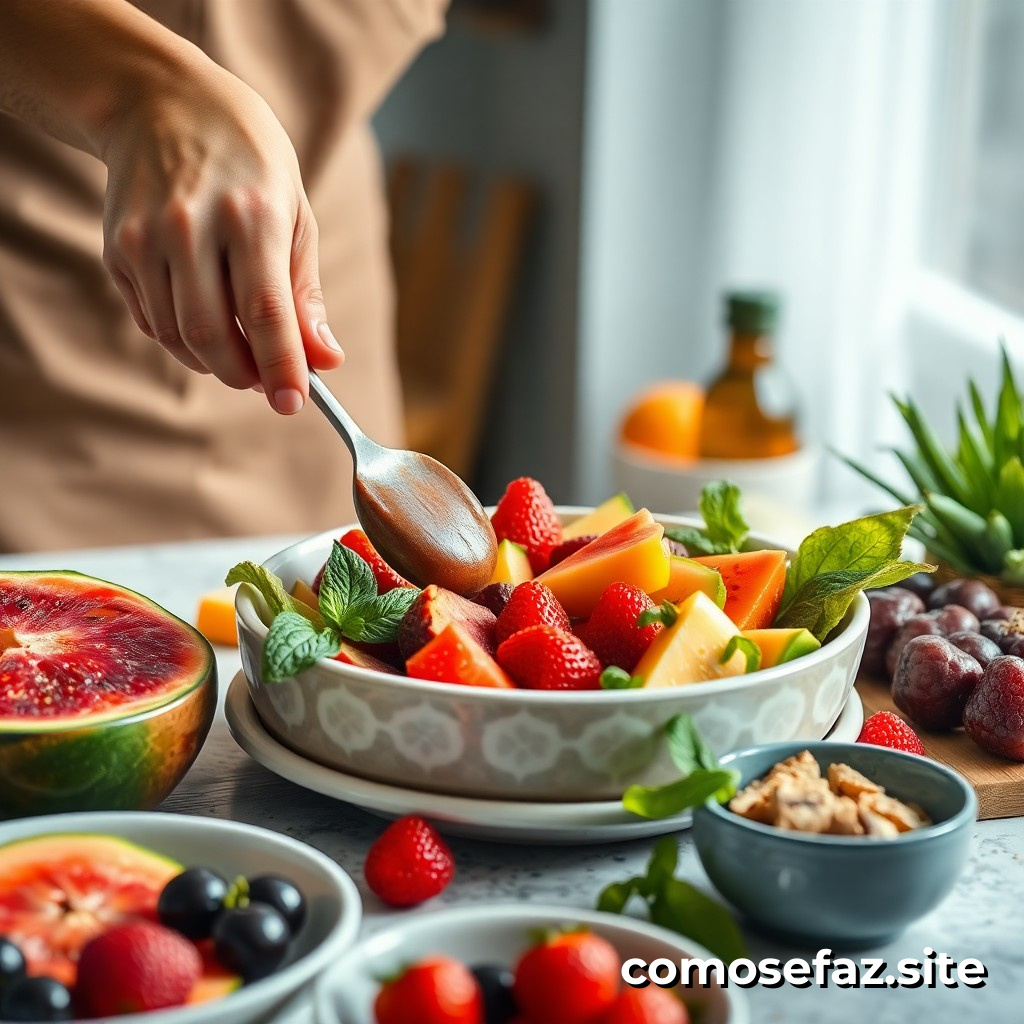 Preparando um Prato de Comida Saudável e Deliciosa com Frutas de Estação