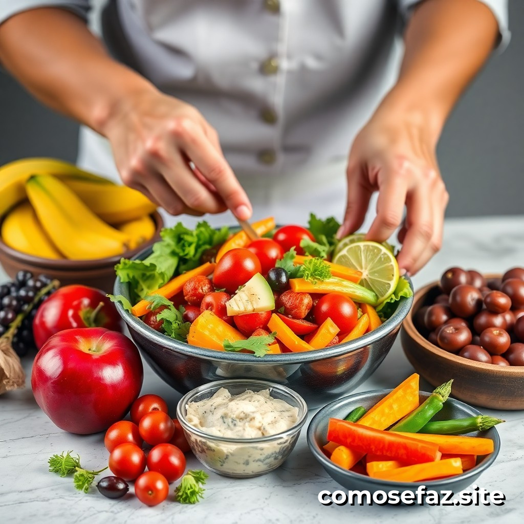 Preparando um Prato de Comida Saudável e Deliciosa com Frutas e Legumes de Estação
