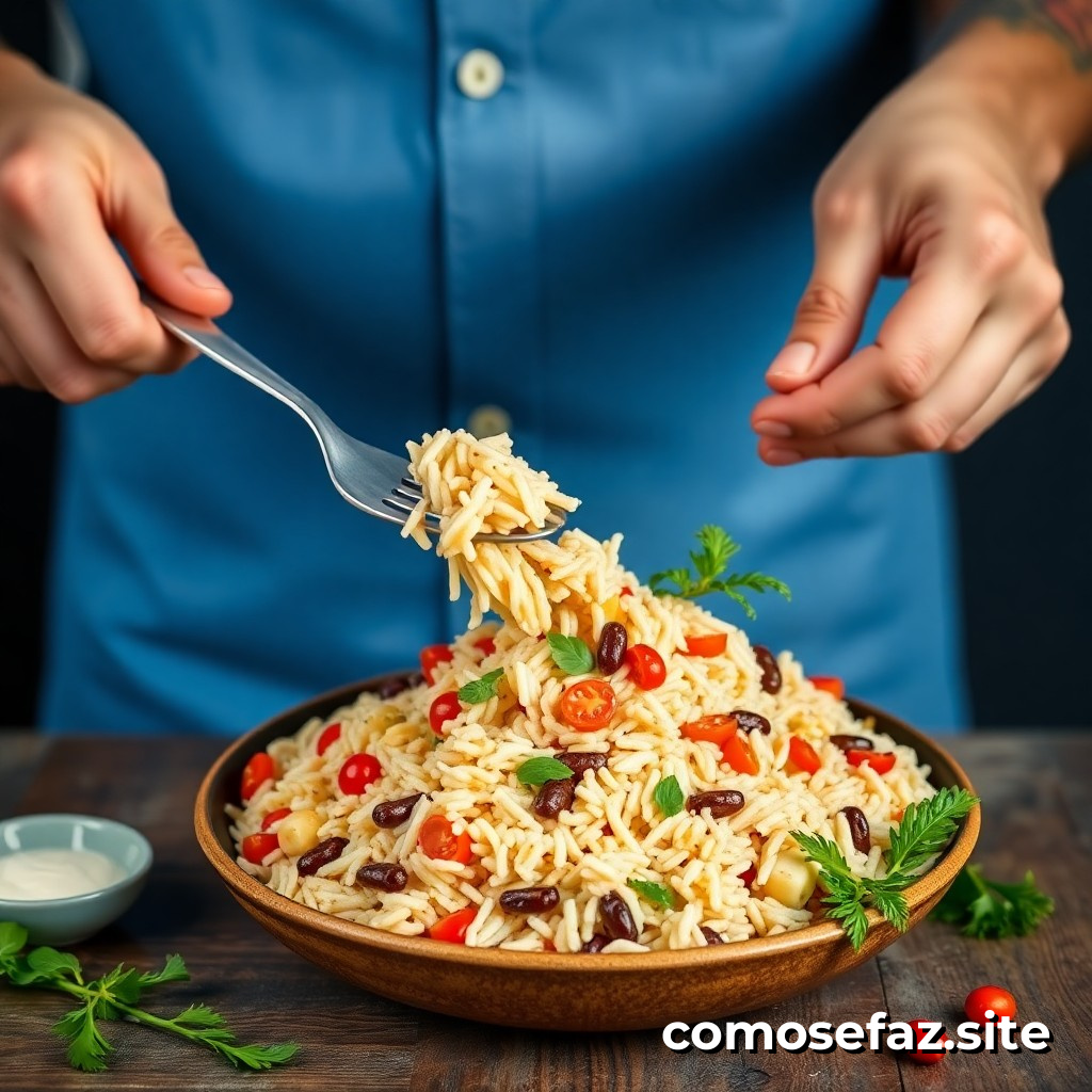Preparando um prato de comida saudável e deliciosa com ingredientes básicos: Arroz Integral com Legumes