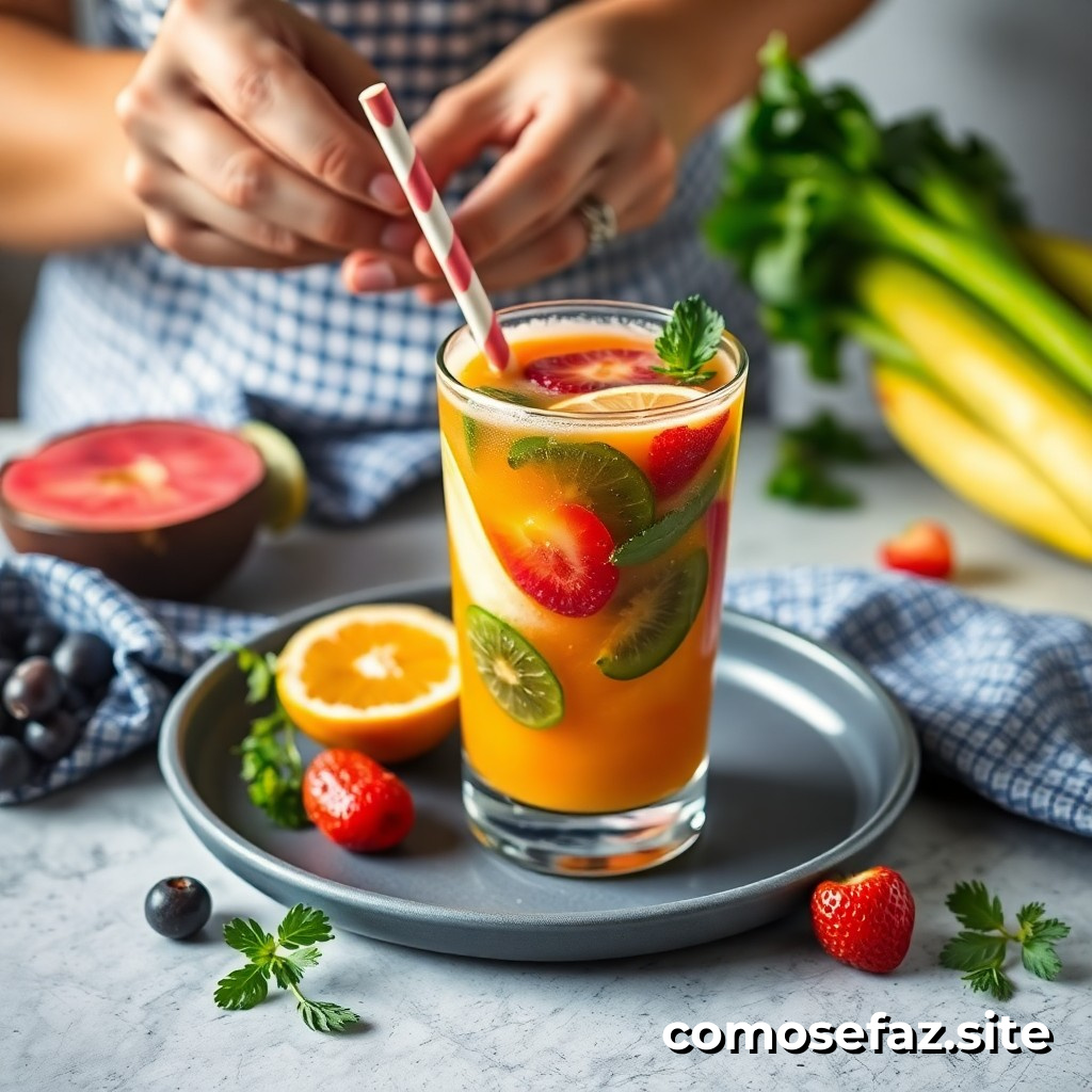 Preparando um prato de comida saudável e deliciosa com ingredientes de estação: Como fazer um suco de frutas e verduras
