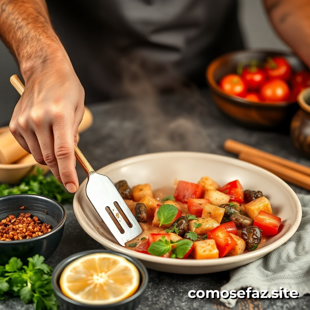 Preparando um prato de comida saudável e deliciosa com ingredientes de temporada e orçamento limitado