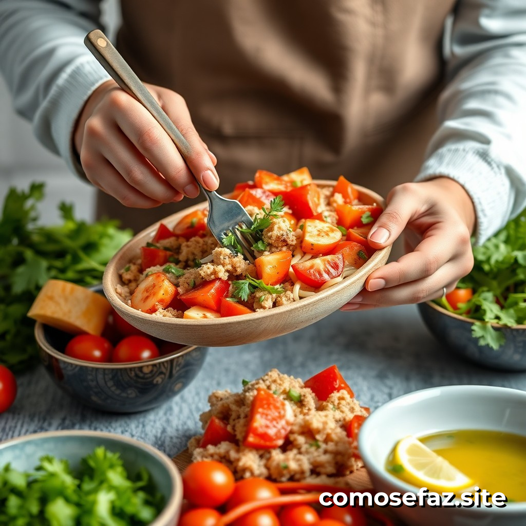 Preparando um prato de comida saudável e deliciosa com ingredientes frescos e orgânicos