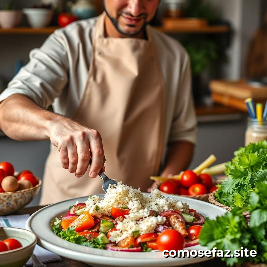 Preparando um Prato de Comida Saudável e Deliciosa com Ingredientes Locais e Estação