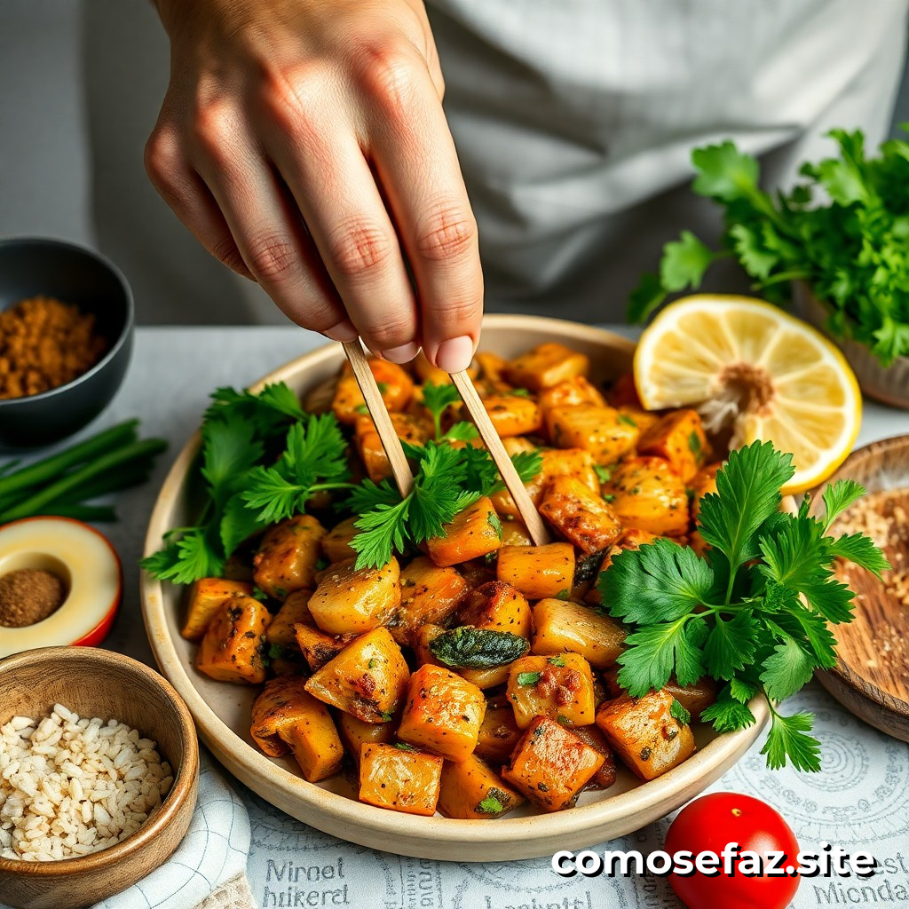 Preparando um Prato de Comida Saudável e Deliciosa com Ingredientes Sazonais