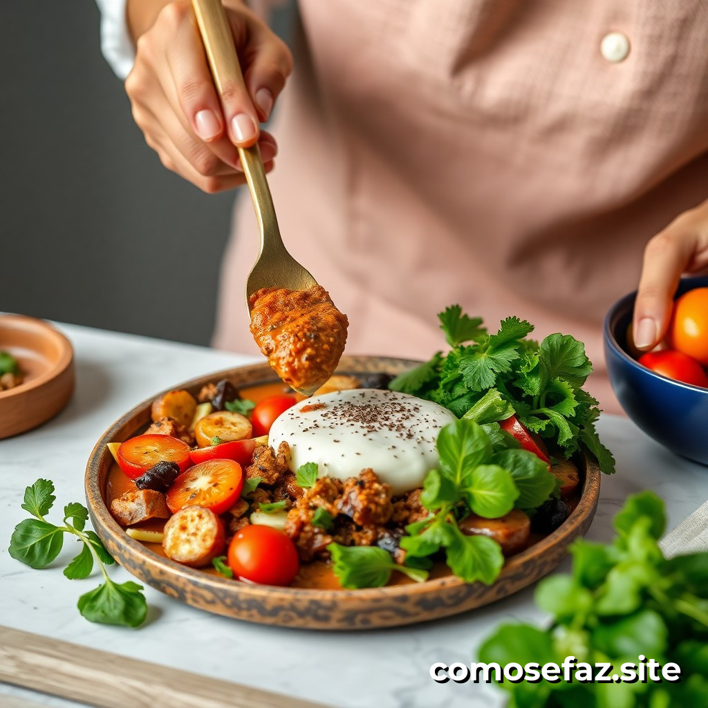 Preparando um prato de comida saudável e deliciosa com ingredientes sustentáveis e locais