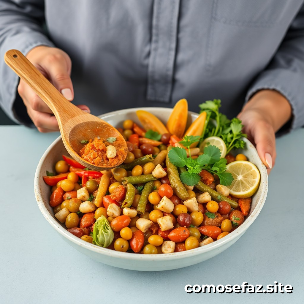 Preparando um Prato de Comida Saudável e Deliciosa com Legumes de Estação