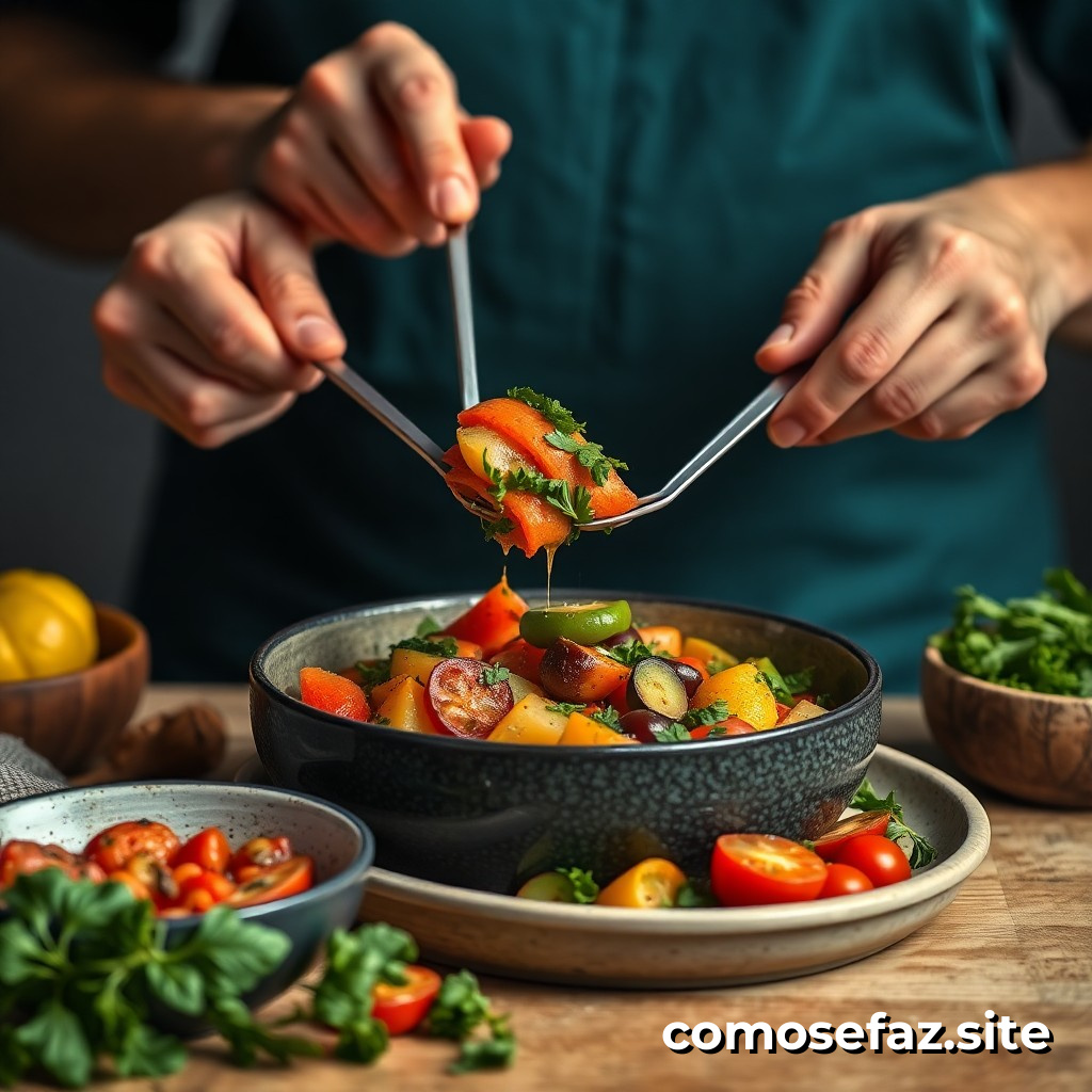Preparando um prato de comida saudável e deliciosa com legumes de inverno