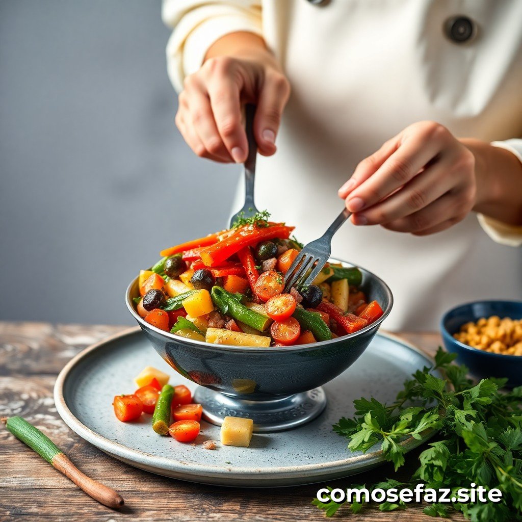 Preparando um Prato de Comida Saudável e Deliciosa com Legumes de Temporada e Tecnicas de Cozimento Inovadoras