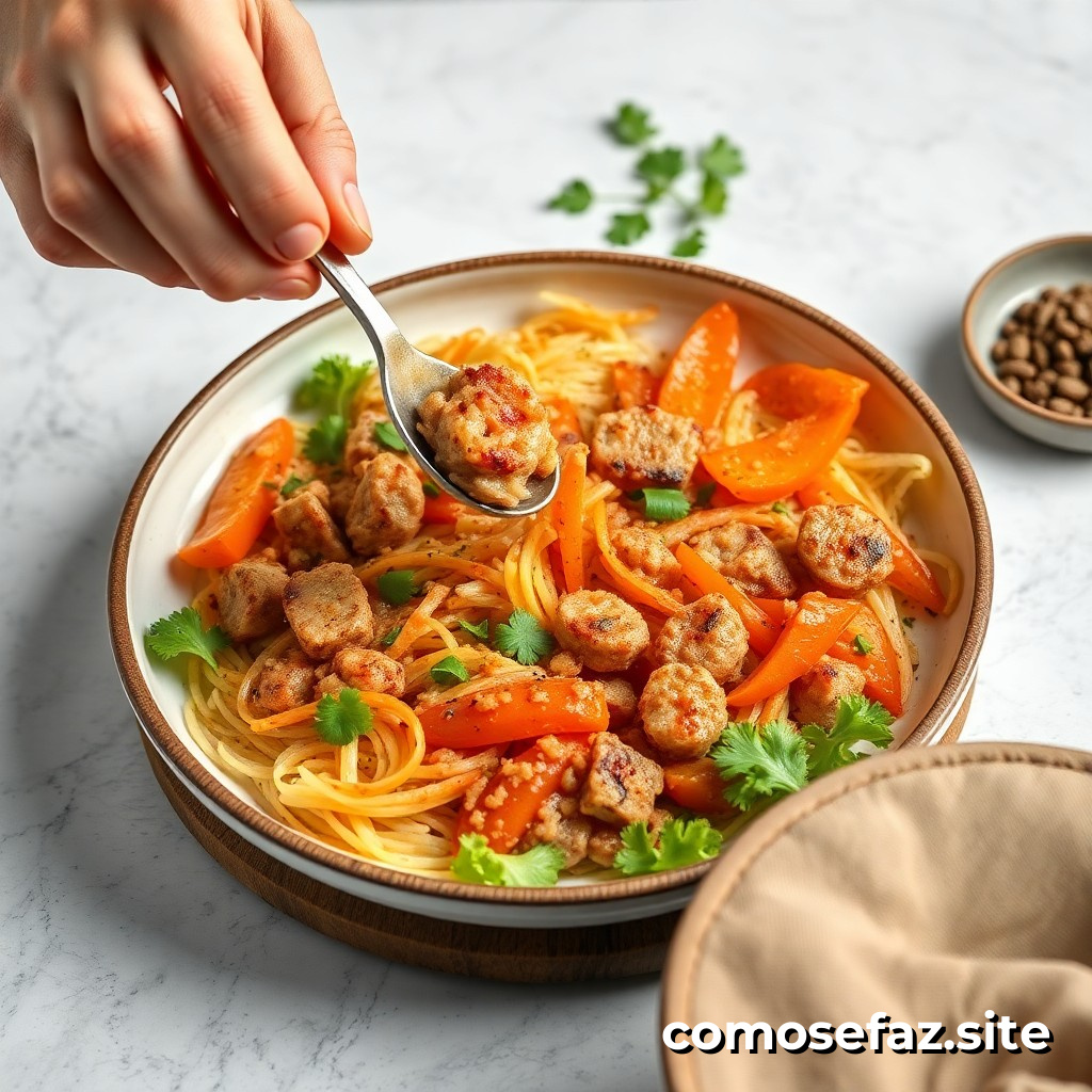 Preparando um prato de comida saudável e deliciosa para uma refeição rápida e fácil