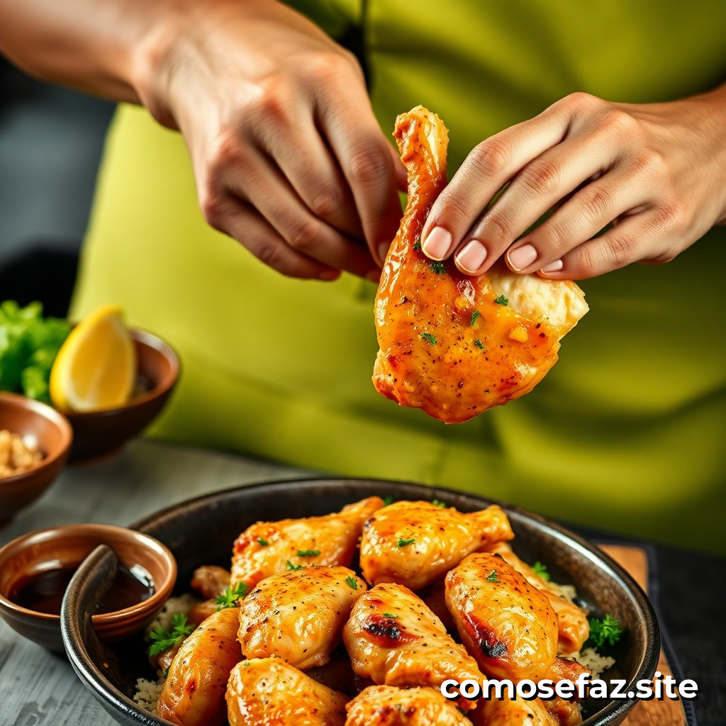 Preparando um Prato de Comida Saudável e Delicioso com Frango Grelhado