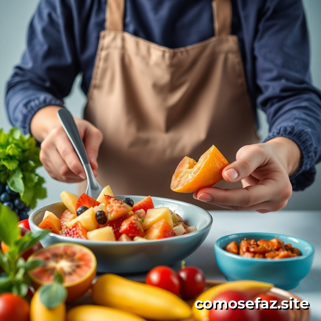 Preparando um Prato de Comida Saudável e Delicioso com Frutas de Temporada