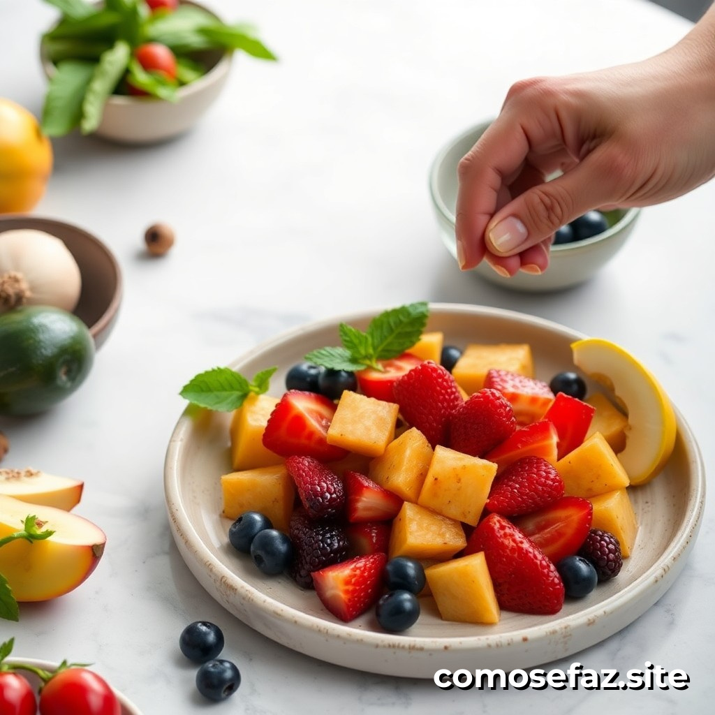 Preparando um Prato de Comida Saudável e Delicioso com Frutas e Nozes: Uma Receita Passo a Passo
