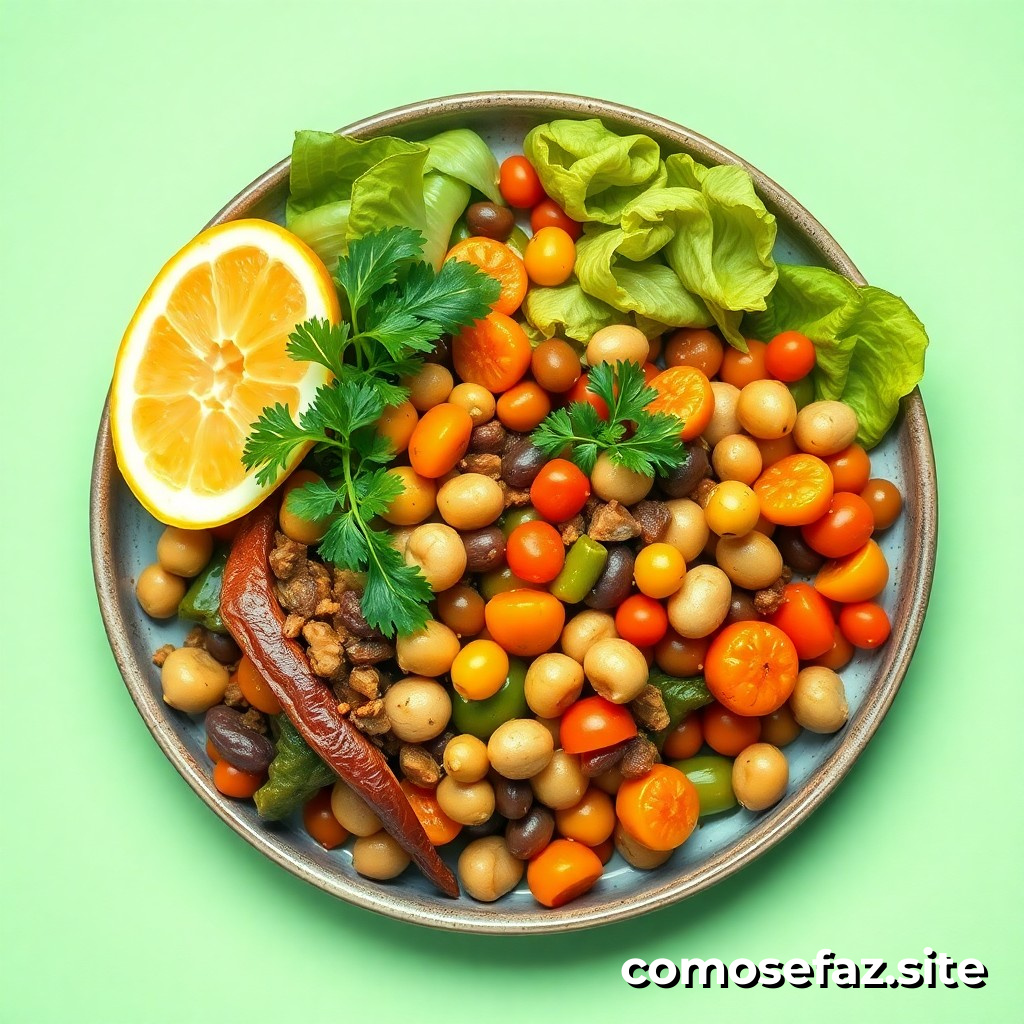 Preparando um Prato de Comida Saudável e Delicioso com Legumes de Estação