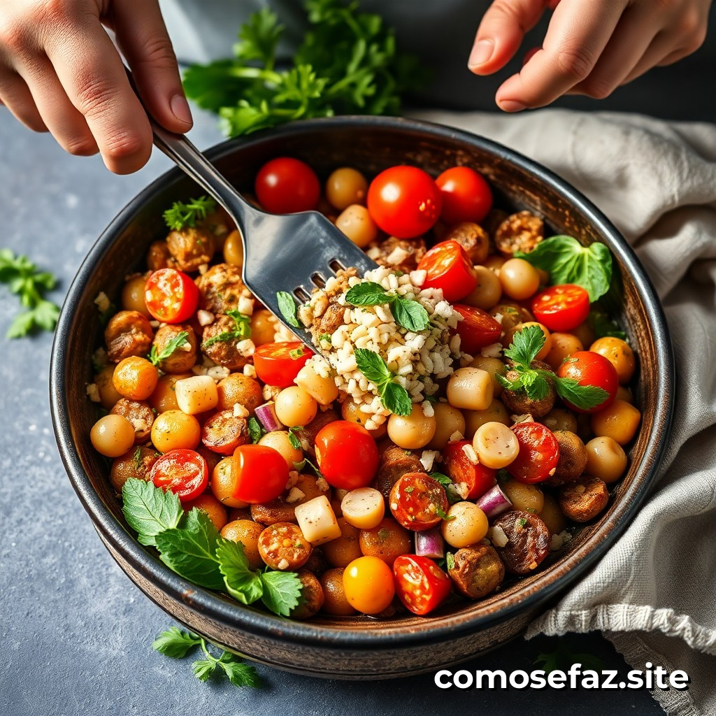Preparando um prato de comida saudável e delicioso com legumes frescos e economáticos