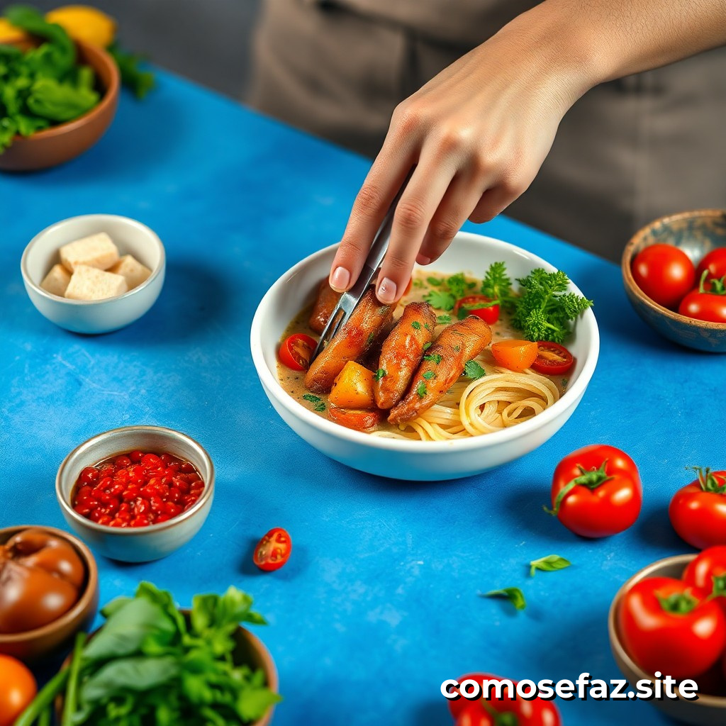 Preparando um prato de comida saudável e econômica com ingredientes em promoção